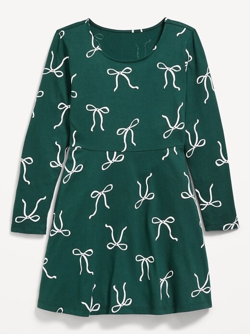 Old Navy Forest Green Long-Sleeve Bow Print Dress